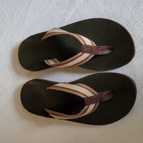 Chaco Shoes - Chaco Brown and Cream Striped Flip Flop Sandals